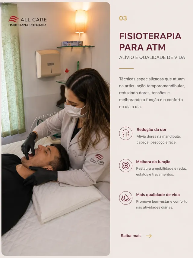 Atendimento de fisioterapia para ATM e bruxismo na All Care